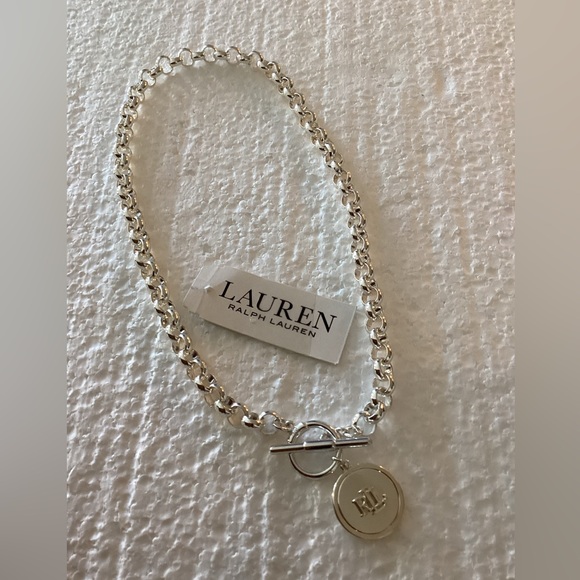 Lauren Ralph Lauren Silver-Tone Chain Necklace with Logo Medallion - Picture 6 of 9